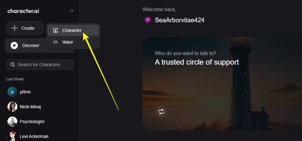 Click on Character