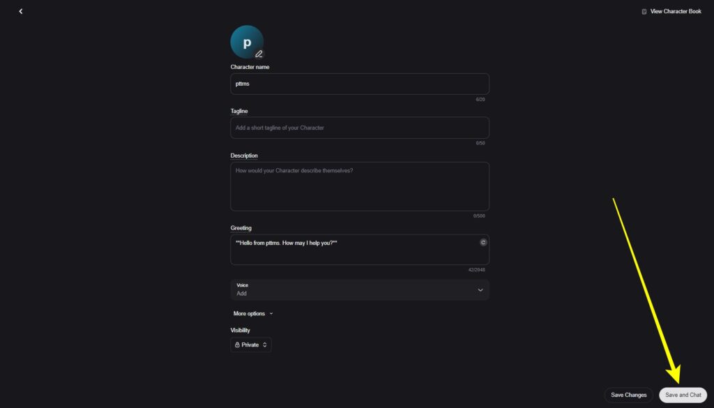 Save and Chat button