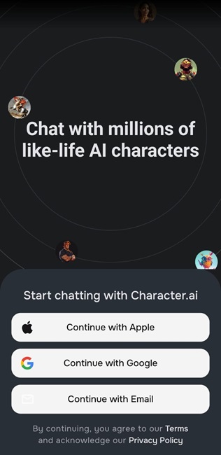Sign-in on Character.AI