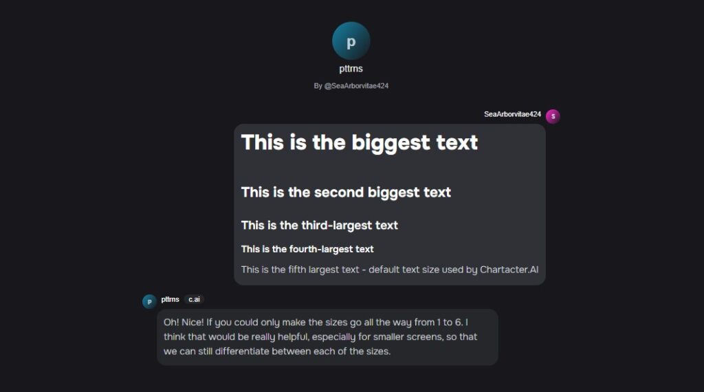 Text size result
