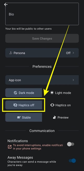 Turn off Haptics