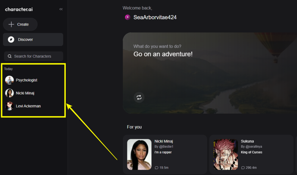 Access recent characters