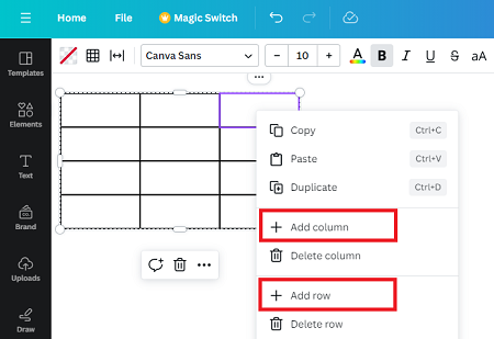 Add row/column