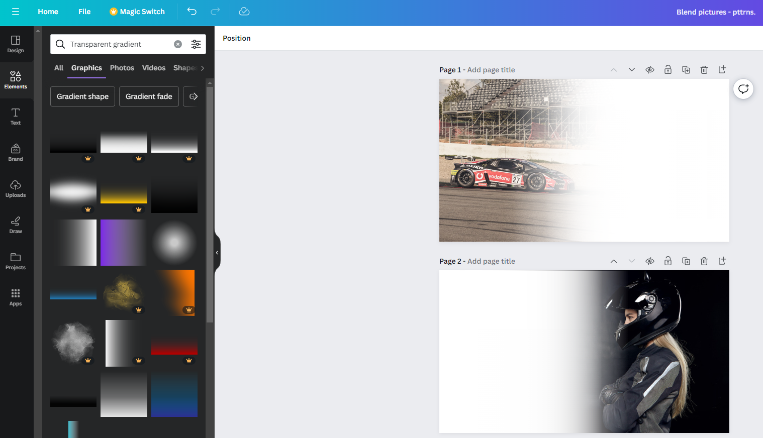 Adding transparent gradient to the photos