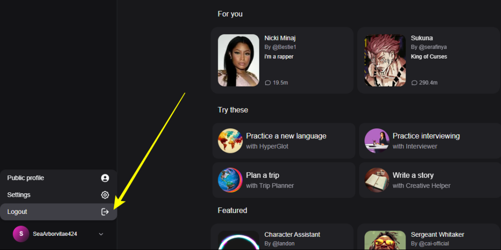 Click on Logout