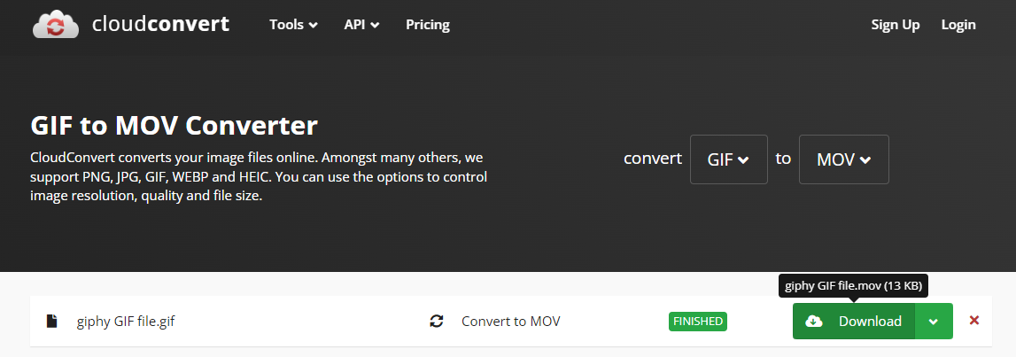 Converted GIF to MOV