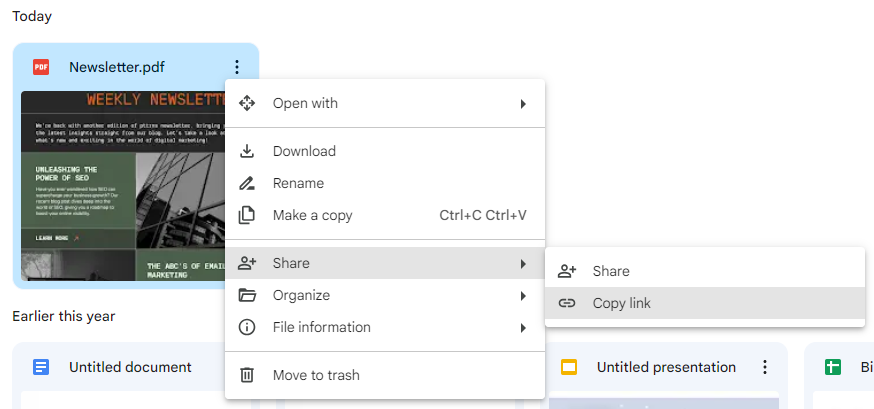 Copy link on Google Drive