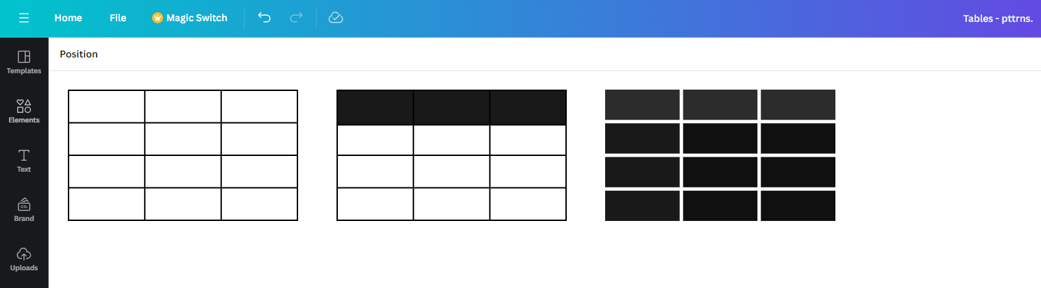 Created tables in Canva