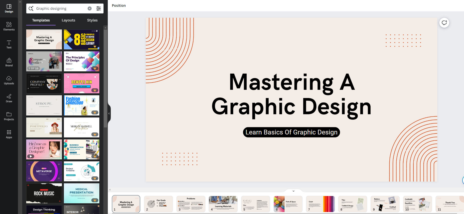 Creating a presentation on Canva