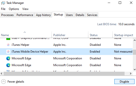 Disable startup applications