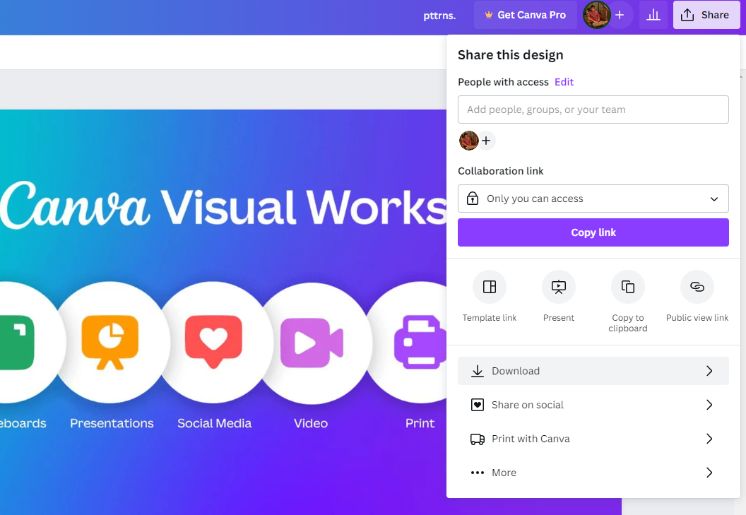 Download option on Canva