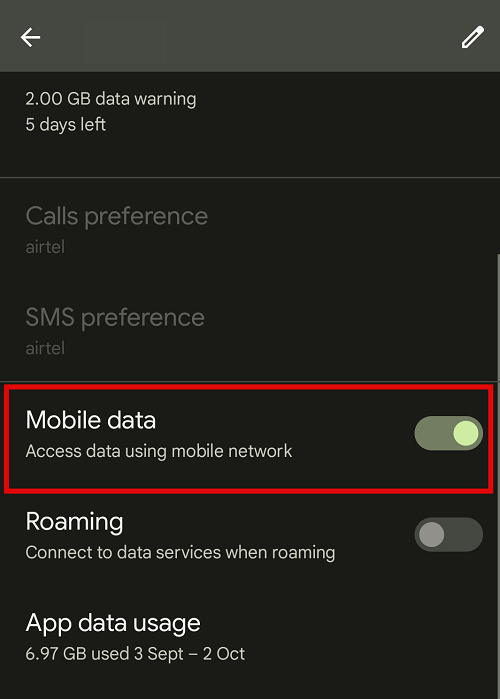 Enable Mobile Data