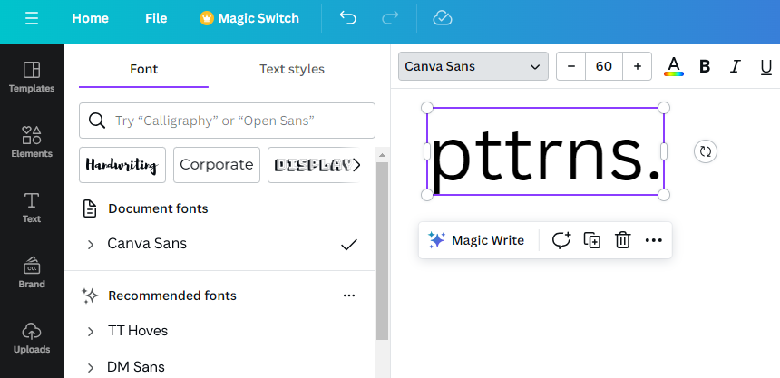 Font tab