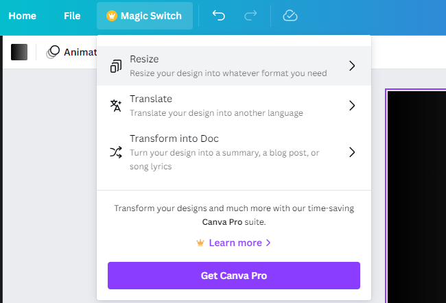 Magic Switch on Canva