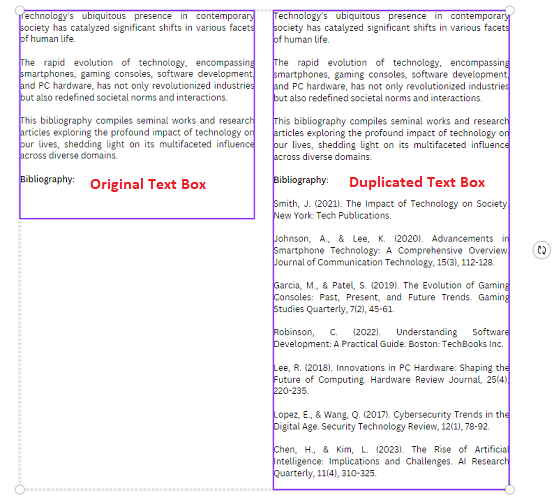 Original and Duplicated text boxes after removing text in original box