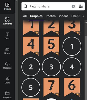 Page number graphics