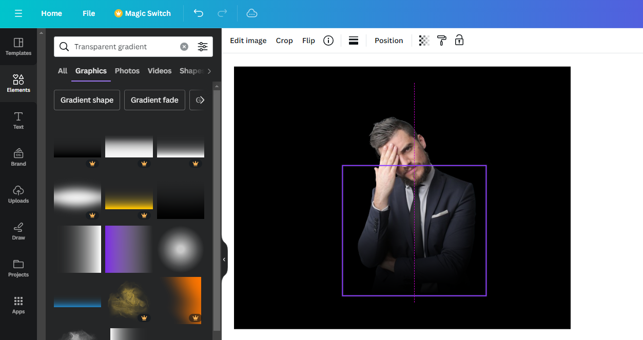 Place Transparent gradient to the design