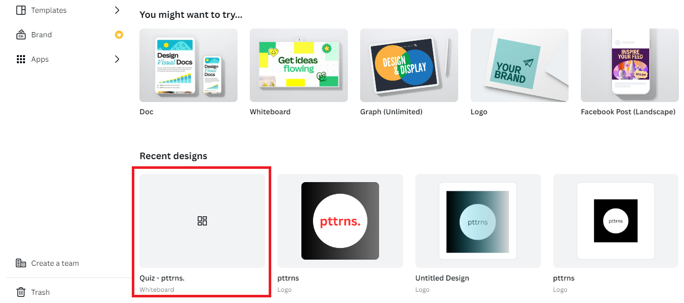 Recent designs on Canva