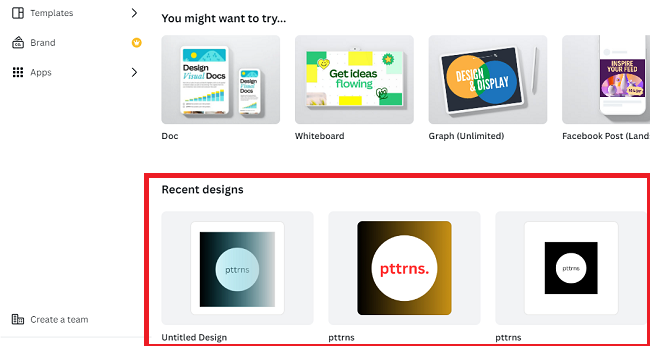 Recent designs on Canva
