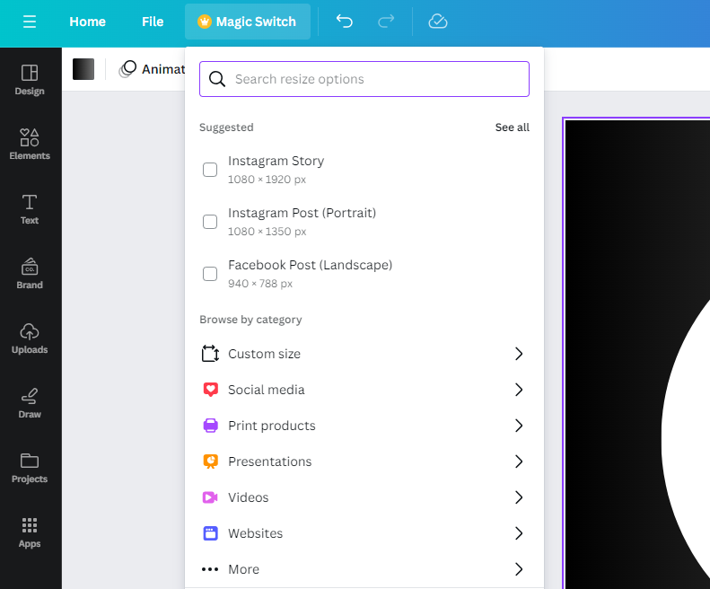 Resize options