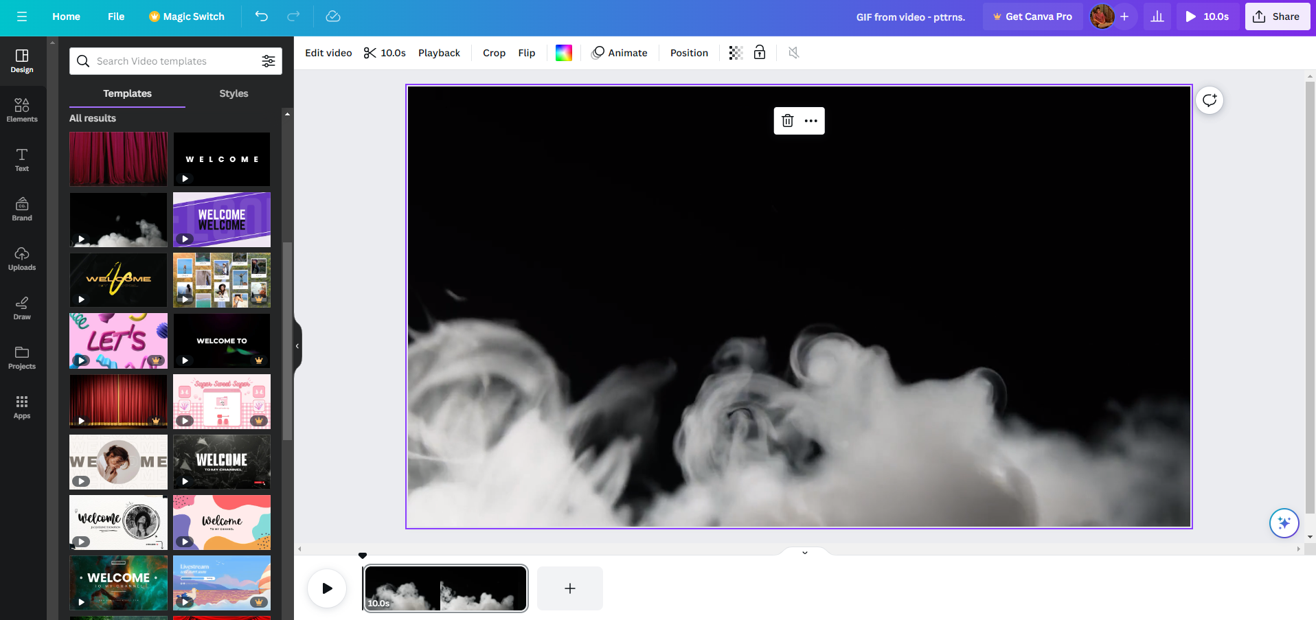 Selecting a video from Design