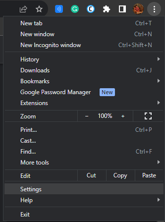 Settings on Chrome