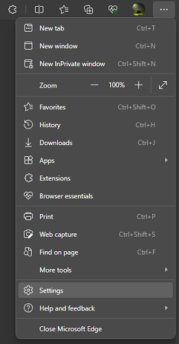 Settings on Edge