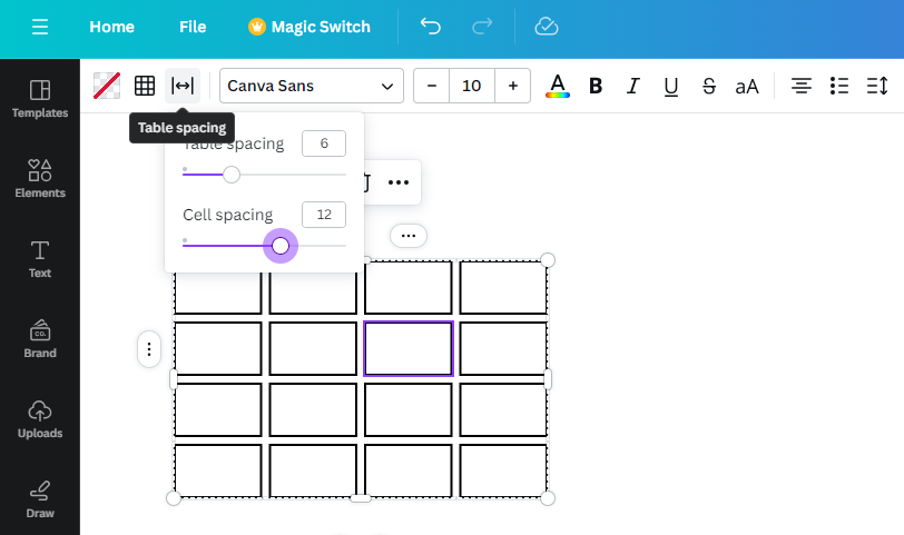 Table Spacing on Canva