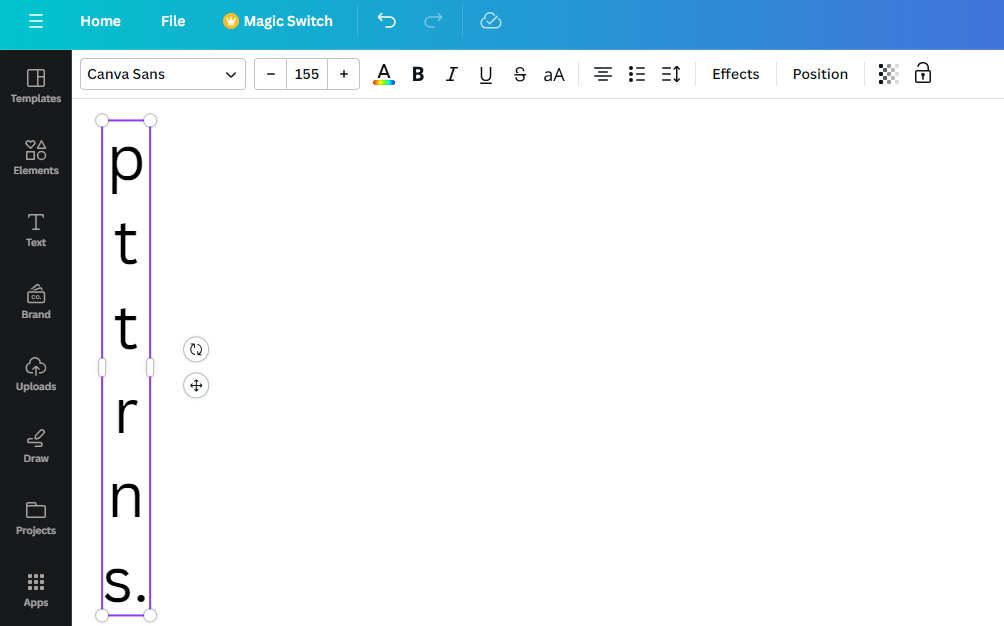 Text orientation changed to vertical