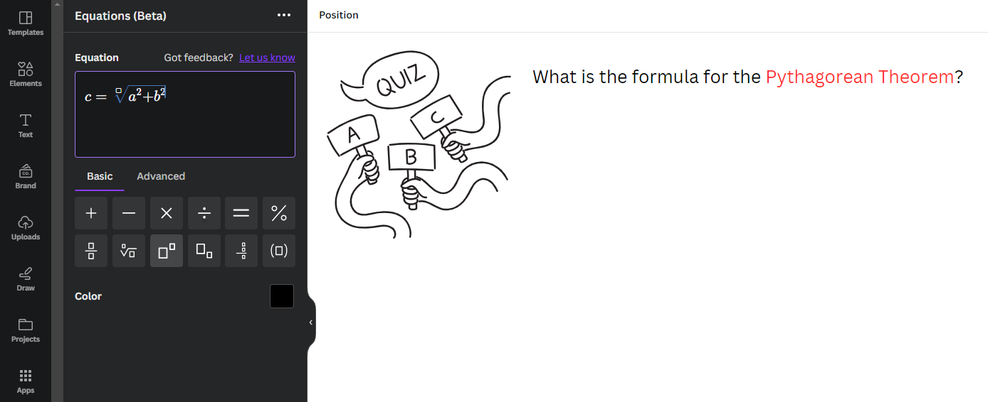 Typing an equation in equations app
