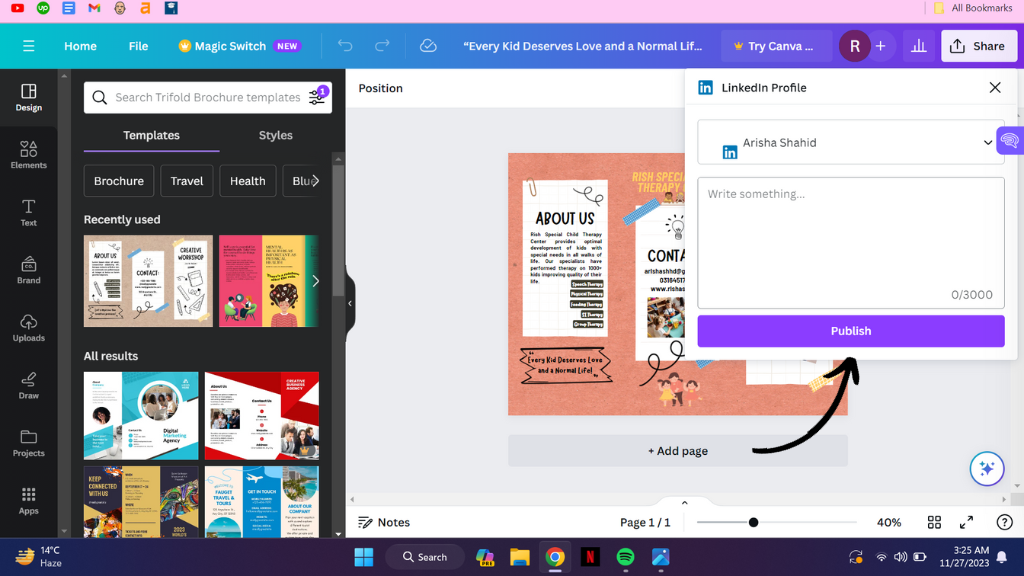 publish canva design to linkedin profile