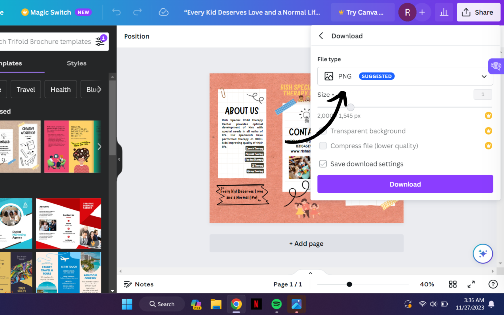 canva design save PNG