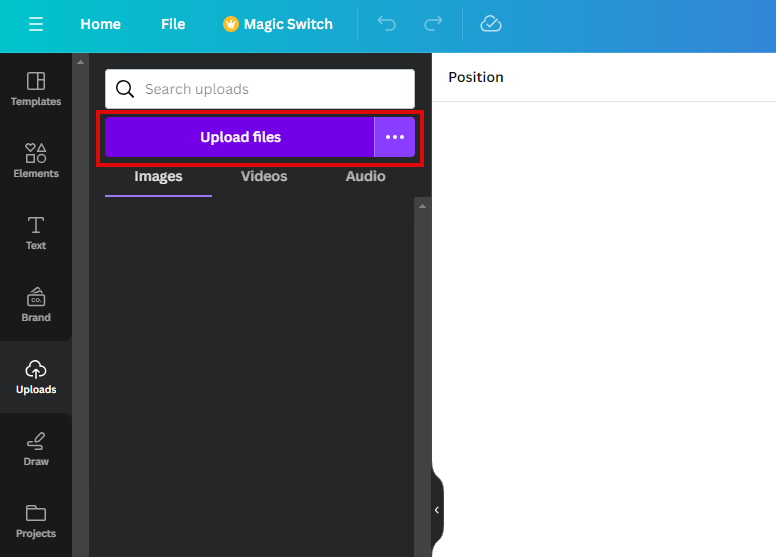 Upload files button
