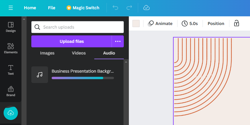 Uploading audio file to Canva